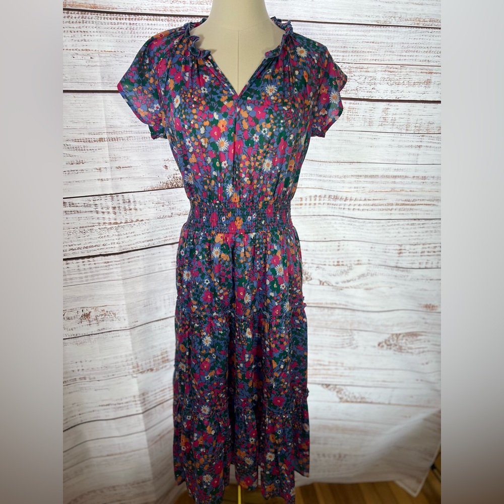 Rails Blue Pink Ruffled Midi Dress